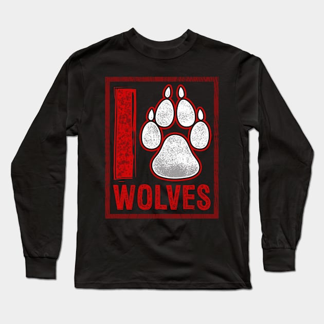 I Love Wolves Paw Print Heart Long Sleeve T-Shirt by fizzyllama